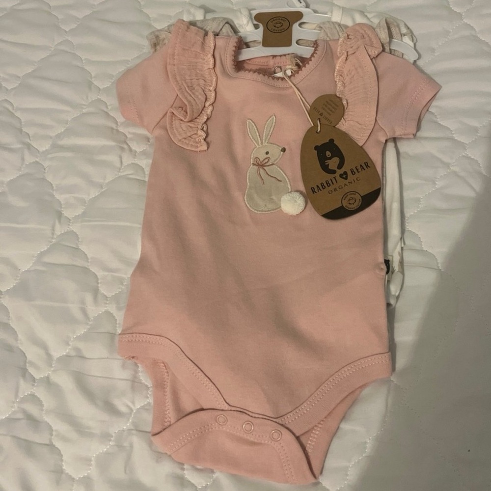 Rabbit & Bear Pink Baby Onesie